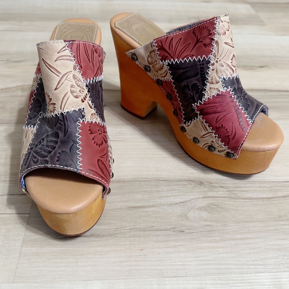 Dingo Patchwork Leather Clog Sandals Y2K Vintage